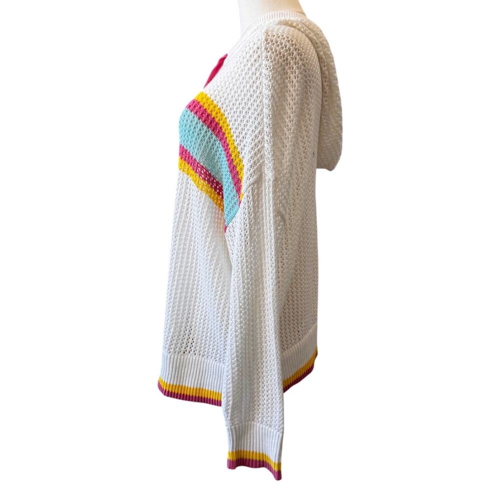 New Torrid Women's White Striped Pointelle Boxy Hoodie Size 00 M/L Coastal Chic - Picture 6 of 9